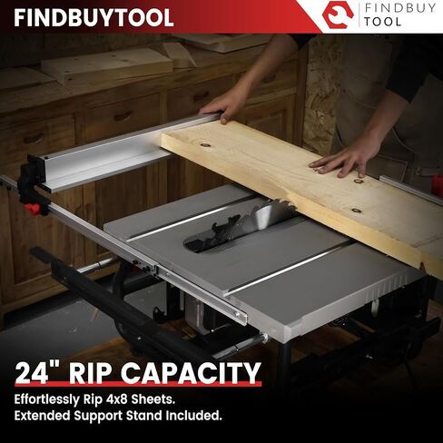 FINDBUYTOOL 10-Inch Portable Jobsite Table Saw, 15-Amp 2.5HP Motor, 24-Inch Rip Capacity, Rack & Pinion Fence System, Portable Benchtop Table Saw for Woodworking, Cutting Wood, Plywood, OSB in Kuwait