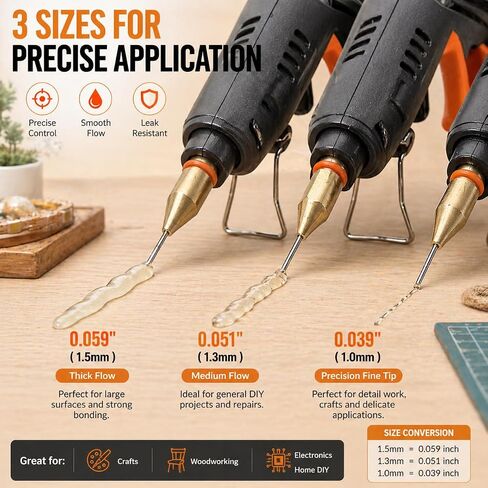 3x Hot Glue Gun Nozzles 7/16 Inch Thread Copper Needle Assortment Small Aperture Tips for Household Repairs Bathroom Doors in Kuwait