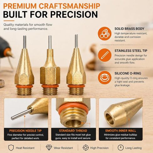 3x Hot Glue Gun Nozzles 7/16 Inch Thread Copper Needle Assortment Small Aperture Tips for Household Repairs Bathroom Doors in Kuwait