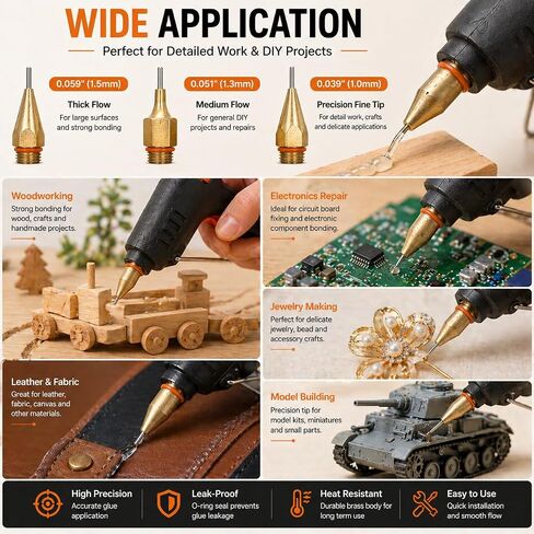 3x Hot Glue Gun Nozzles 7/16 Inch Thread Copper Needle Assortment Small Aperture Tips for Household Repairs Bathroom Doors in Kuwait