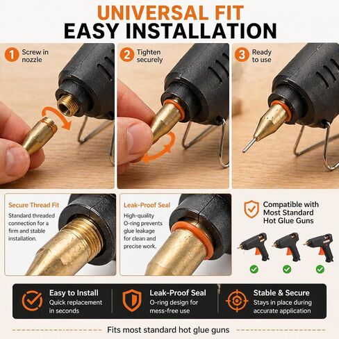 3x Hot Glue Gun Nozzles 7/16 Inch Thread Copper Needle Assortment Small Aperture Tips for Household Repairs Bathroom Doors in Kuwait