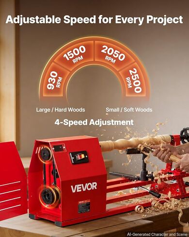 VEVOR Wood Lathe 1/2 HP 14" x 40" Benchtop Wood Lathe Machine 4 Speeds, 930/1500/2050/2500 RPM, with Tool Rest, Wrenches, Faceplate, Heavy Duty, for Beginner Professional Woodworking, Woodturning in Kuwait