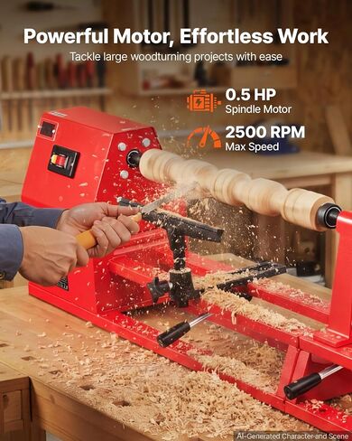 VEVOR Wood Lathe 1/2 HP 14" x 40" Benchtop Wood Lathe Machine 4 Speeds, 930/1500/2050/2500 RPM, with Tool Rest, Wrenches, Faceplate, Heavy Duty, for Beginner Professional Woodworking, Woodturning in Kuwait