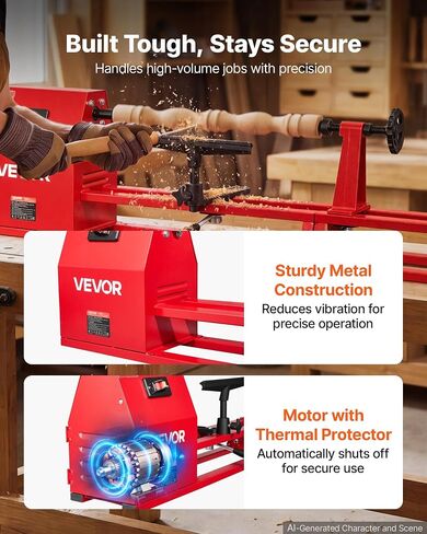 VEVOR Wood Lathe 1/2 HP 14" x 40" Benchtop Wood Lathe Machine 4 Speeds, 930/1500/2050/2500 RPM, with Tool Rest, Wrenches, Faceplate, Heavy Duty, for Beginner Professional Woodworking, Woodturning in Kuwait