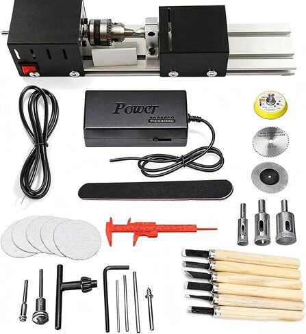 Mini Lathe Beads Polisher Machine, 96w Wood Lathe Milling Machine, 7-Speed 8000rpm, 2.76 × 6.3-inch Working Area, Aluminium Alloy Base,12-24v for Home Woodworking Crafts DIY in Kuwait