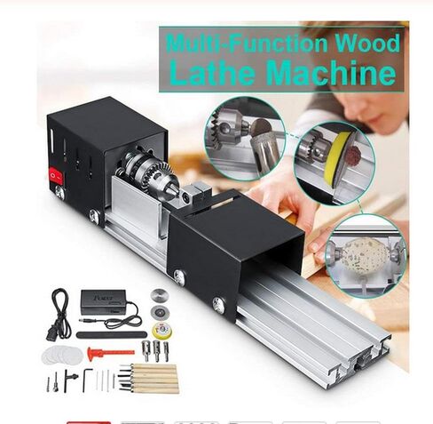 Mini Lathe Beads Polisher Machine, 96w Wood Lathe Milling Machine, 7-Speed 8000rpm, 2.76 × 6.3-inch Working Area, Aluminium Alloy Base,12-24v for Home Woodworking Crafts DIY in Kuwait