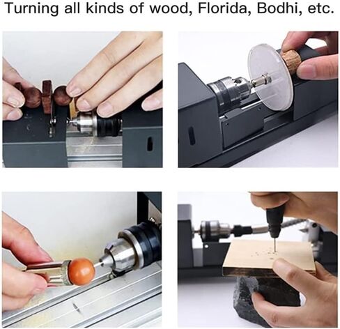 Mini Lathe Beads Polisher Machine, 96w Wood Lathe Milling Machine, 7-Speed 8000rpm, 2.76 × 6.3-inch Working Area, Aluminium Alloy Base,12-24v for Home Woodworking Crafts DIY in Kuwait