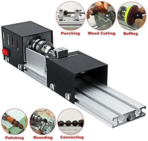 Mini Lathe Beads Polisher Machine, 96w Wood Lathe Milling Machine, 7-Speed 8000rpm, 2.76 × 6.3-inch Working Area, Aluminium Alloy Base,12-24v for Home Woodworking Crafts DIY in Kuwait