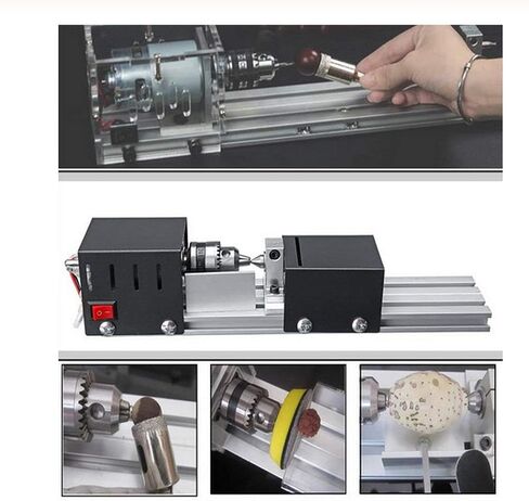 Mini Lathe Beads Polisher Machine, 96w Wood Lathe Milling Machine, 7-Speed 8000rpm, 2.76 × 6.3-inch Working Area, Aluminium Alloy Base,12-24v for Home Woodworking Crafts DIY in Kuwait