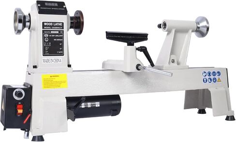 Steel Wood Lathe Machine, Gray, 12" x 18" Wood Lathe, Woodturning, 37.7 x 8.8 x 15.4 in, for Workshop or Garage in Kuwait