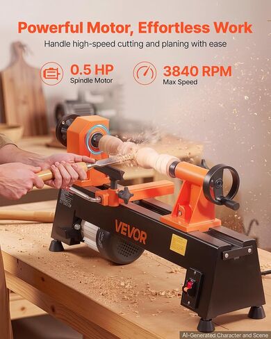 VEVOR Wood Lathe 1/2 HP 10" x 18" Benchtop Wood Lathe Machine 5 Speeds, 780/1320/1920/2640/3840 RPM, with Tool Rest, Wrenches, Feet, Heavy Duty, for Beginners DIY Enthusiasts Woodworking, Woodturning in Kuwait