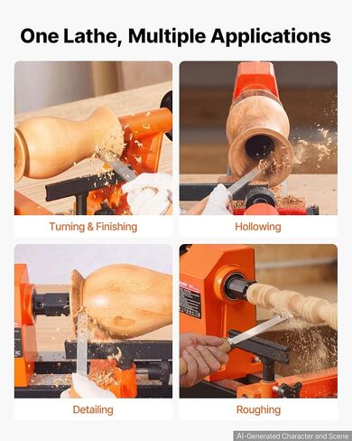 VEVOR Wood Lathe 3/4 HP 12" x 18" Benchtop Wood Lathe Machine 5 Speeds, 780/1320/1920/2640/3840 RPM, with Tool Rest, Wrenches, Faceplate, Heavy Duty, for Beginner Professional Woodworking, Woodturning in Kuwait
