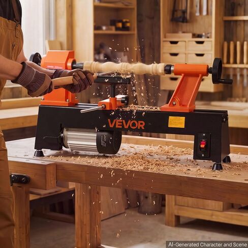 VEVOR Wood Lathe 3/4 HP 12" x 18" Benchtop Wood Lathe Machine 5 Speeds, 780/1320/1920/2640/3840 RPM, with Tool Rest, Wrenches, Faceplate, Heavy Duty, for Beginner Professional Woodworking, Woodturning in Kuwait