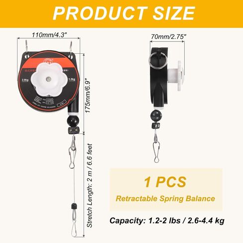 PATIKIL Retractable Spring Balancer, 1.2-2lbs (2.6-4.4kg) Bearing Spring Tool Load Balancer 6.6 Feet Adjustable Cable Retractor Holder for Assembly Line Hanging, Black in Kuwait