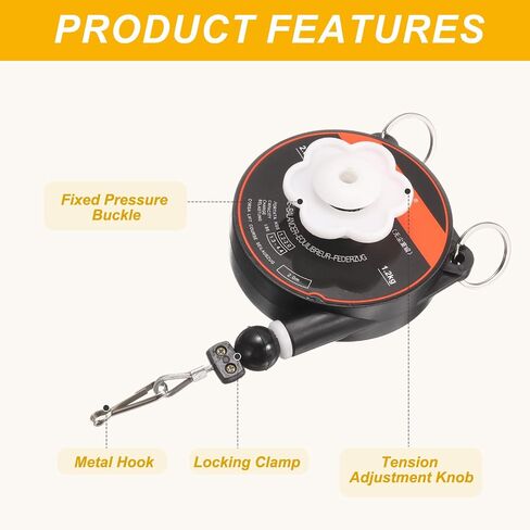 PATIKIL Retractable Spring Balancer, 1.2-2lbs (2.6-4.4kg) Bearing Spring Tool Load Balancer 6.6 Feet Adjustable Cable Retractor Holder for Assembly Line Hanging, Black in Kuwait