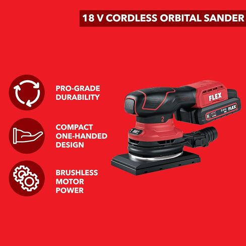 FLEX - Sheet Sander - Brushless 18V Cordless Orbital 1/3, with Speed Control OSE 2-80 18V Sander, Base Size 133x80 mm, Body Only - 532084 - One Handed & Integrated Dust Extractor - Work Tools in Kuwait