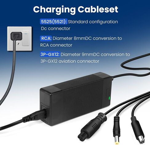3-in-1 42V 2A Charger with DC 5.5 * 2.1mm,8mm RCA/12mm 3 Prong,for 36V Li-ion Battery & Jetson, Swagtron, Gotrax,Swagway,Razor Series Power Adapter wk in Kuwait