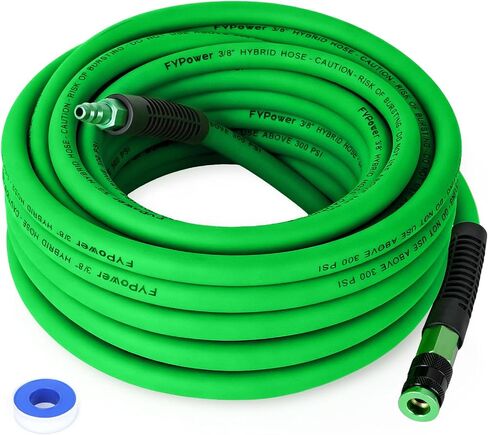 Hybrid Air Hose 3/8 in x 25 ft, Heavy Duty, Lightweight, Flexible and Kink Resistant Compressor Hose with 1/4" Universal Aluminum Fittings, Green in Kuwait