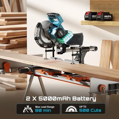 SEESII 8-Inch Sliding Compound Miter Saw: Cordless Power Miter Saw with Laser Guide, 2 * 5000 mAh Batteries, Single Bevel 45°, 24T TCT Blade, Max Cut 2.5×12-inch, Ideal for DIY & Woodworking in Kuwait