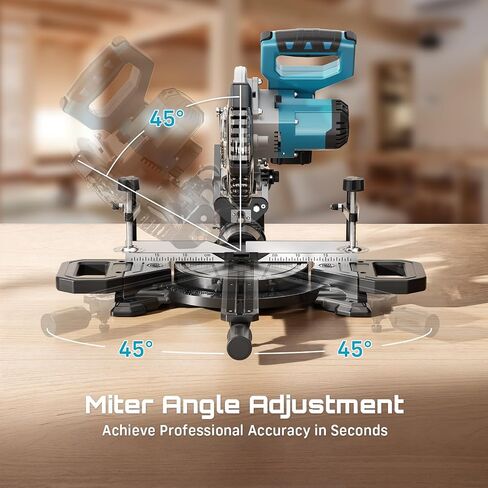 SEESII 8-Inch Sliding Compound Miter Saw: Cordless Power Miter Saw with Laser Guide, 2 * 5000 mAh Batteries, Single Bevel 45°, 24T TCT Blade, Max Cut 2.5×12-inch, Ideal for DIY & Woodworking in Kuwait