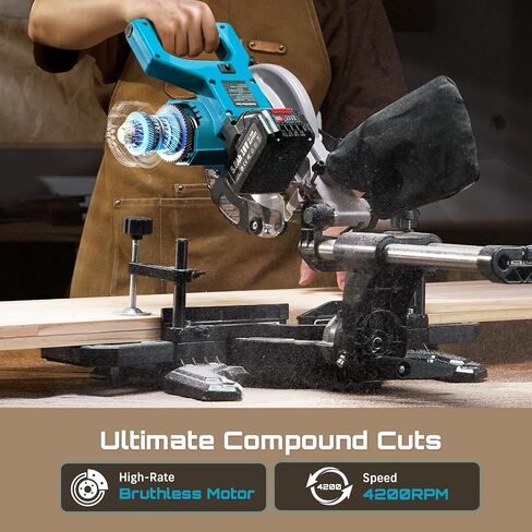 SEESII 8-Inch Sliding Compound Miter Saw: Cordless Power Miter Saw with Laser Guide, 2 * 5000 mAh Batteries, Single Bevel 45°, 24T TCT Blade, Max Cut 2.5×12-inch, Ideal for DIY & Woodworking in Kuwait