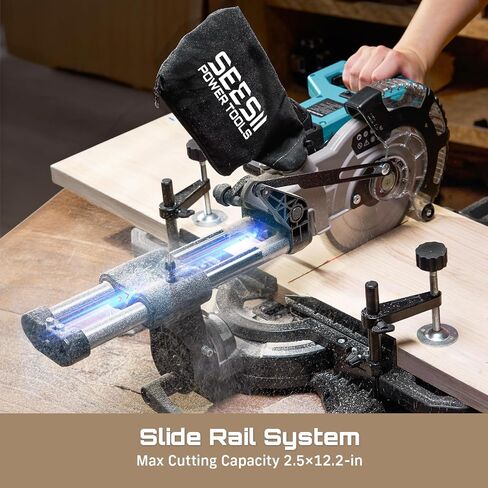 SEESII 8-Inch Sliding Compound Miter Saw: Cordless Power Miter Saw with Laser Guide, 2 * 5000 mAh Batteries, Single Bevel 45°, 24T TCT Blade, Max Cut 2.5×12-inch, Ideal for DIY & Woodworking in Kuwait