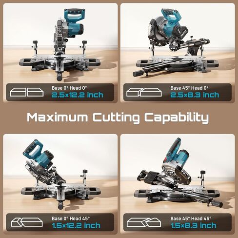 SEESII 8-Inch Sliding Compound Miter Saw: Cordless Power Miter Saw with Laser Guide, 2 * 5000 mAh Batteries, Single Bevel 45°, 24T TCT Blade, Max Cut 2.5×12-inch, Ideal for DIY & Woodworking in Kuwait