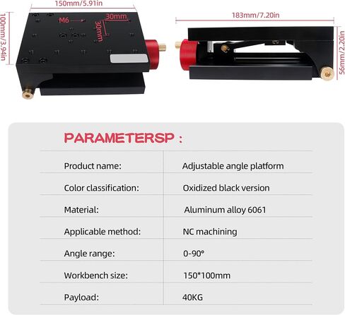 RATTMMOTOR TAP-90 150x100mm Manual Adjustable Angle Platform, 0-90° Tilt Stage, 40KG Load Aluminum Alloy Angle Positioning Platform M6 for Optical Experiment, Fixture, 3D Printing, DIY CNC in Kuwait