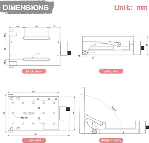 RATTMMOTOR TAP-90 150x100mm Manual Adjustable Angle Platform, 0-90° Tilt Stage, 40KG Load Aluminum Alloy Angle Positioning Platform M6 for Optical Experiment, Fixture, 3D Printing, DIY CNC in Kuwait