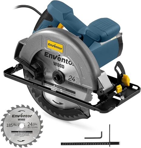 Enventor Circular Saw Corded, 11A Electric Circular Saws 7-1/4-Inch with 24T Blade Saw, Max Cutting Depth 2-7/16"(90°), 1-8/9"(0°-45°), Single Handed Bevel, 6,000RPM in Kuwait