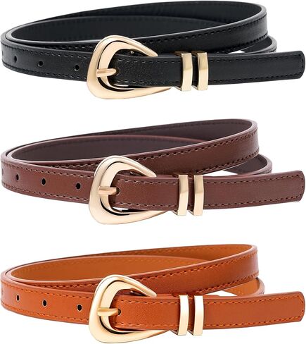 3 Pack Women Belts Leather for Jeans Pants Dresses Fashion Ladies Waist Skinny Belt with Gold Buckle in Saudi Arabia