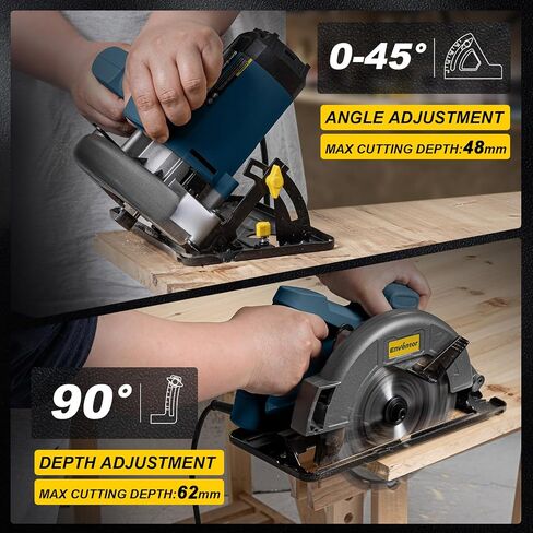 Enventor Circular Saw Corded, 11A Electric Circular Saws 7-1/4-Inch with 24T Blade Saw, Max Cutting Depth 2-7/16"(90°), 1-8/9"(0°-45°), Single Handed Bevel, 6,000RPM in Kuwait