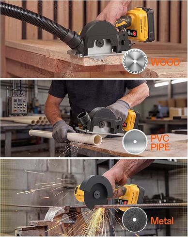 4" Mini Circular Saw Compatible With DeWalt 20V Battery(NO Battery) | Brushless Cordless Cut Off Tool with 3 Speeds, 4 Blades,12000RPM,Removable Dust Cover for Metal, Wood and PVC in Kuwait