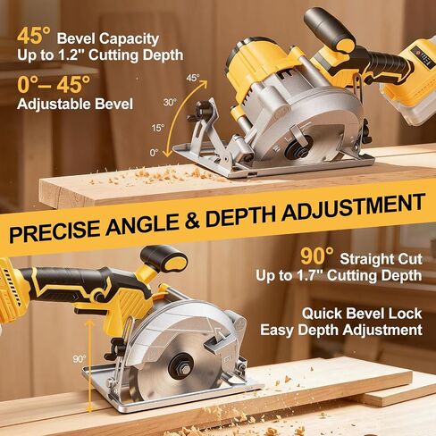 5.5-Inch Cordless Circular Saw Compatible with DeWalt 20V Battery (Tool Only, No Battery), 7200 RPM Brushless Power Saw, 0-45° Bevel, 1.7" Max Cutting Depth for Wood, Plastic & PVC in Kuwait