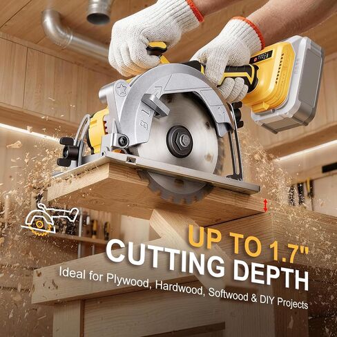 5.5-Inch Cordless Circular Saw Compatible with DeWalt 20V Battery (Tool Only, No Battery), 7200 RPM Brushless Power Saw, 0-45° Bevel, 1.7" Max Cutting Depth for Wood, Plastic & PVC in Kuwait