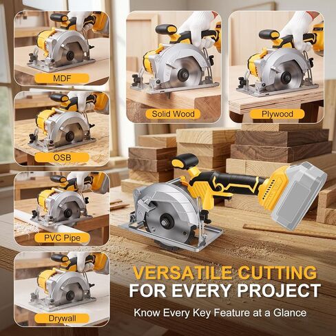 5.5-Inch Cordless Circular Saw Compatible with DeWalt 20V Battery (Tool Only, No Battery), 7200 RPM Brushless Power Saw, 0-45° Bevel, 1.7" Max Cutting Depth for Wood, Plastic & PVC in Kuwait