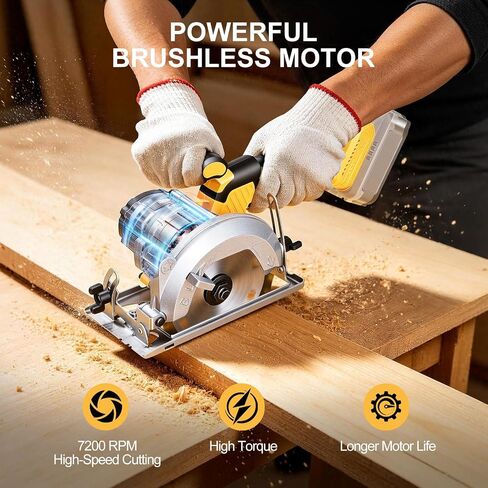 5.5-Inch Cordless Circular Saw Compatible with DeWalt 20V Battery (Tool Only, No Battery), 7200 RPM Brushless Power Saw, 0-45° Bevel, 1.7" Max Cutting Depth for Wood, Plastic & PVC in Kuwait
