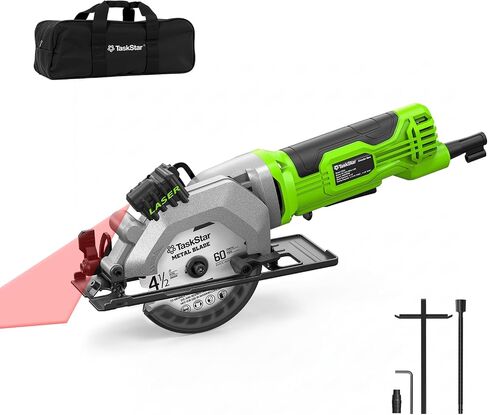 TaskStar Mini Circular Saw with Laser Guide: 4.8A 4000RPM Compact Corded Power Cutter, 4-1/2 in Electric Hand Tool with Rip Fence, 3 Blades for Wood, Soft Metal, Tile, Plastic Cutting in Kuwait