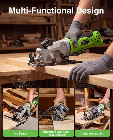 TaskStar Mini Circular Saw with Laser Guide: 4.8A 4000RPM Compact Corded Power Cutter, 4-1/2 in Electric Hand Tool with Rip Fence, 3 Blades for Wood, Soft Metal, Tile, Plastic Cutting in Kuwait