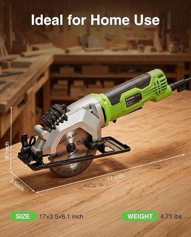 TaskStar Mini Circular Saw with Laser Guide: 4.8A 4000RPM Compact Corded Power Cutter, 4-1/2 in Electric Hand Tool with Rip Fence, 3 Blades for Wood, Soft Metal, Tile, Plastic Cutting in Kuwait