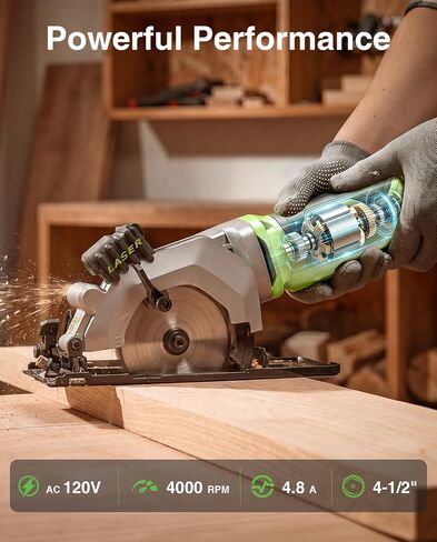 TaskStar Mini Circular Saw with Laser Guide: 4.8A 4000RPM Compact Corded Power Cutter, 4-1/2 in Electric Hand Tool with Rip Fence, 3 Blades for Wood, Soft Metal, Tile, Plastic Cutting in Kuwait