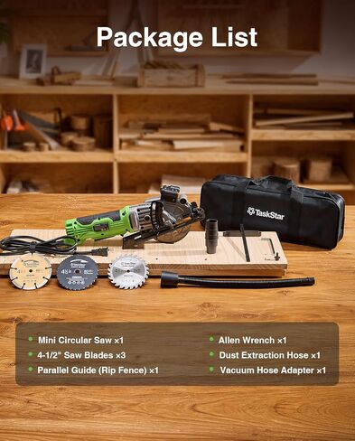 TaskStar Mini Circular Saw with Laser Guide: 4.8A 4000RPM Compact Corded Power Cutter, 4-1/2 in Electric Hand Tool with Rip Fence, 3 Blades for Wood, Soft Metal, Tile, Plastic Cutting in Kuwait
