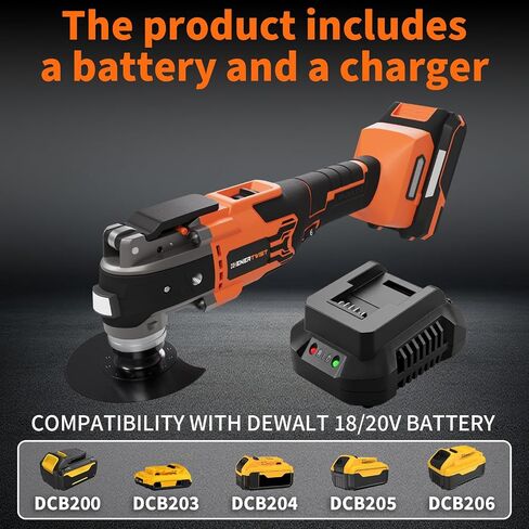 ENERTWIST Cordless Oscillating Tool, 20V Battery, 3° Oscillation Angle | 6 Variable Speed, Brushless, LED Light, Charger, 34 PCS Saw Accessories, Carry Bag, Compatible with DEWALT 18V/20V Battery in Kuwait