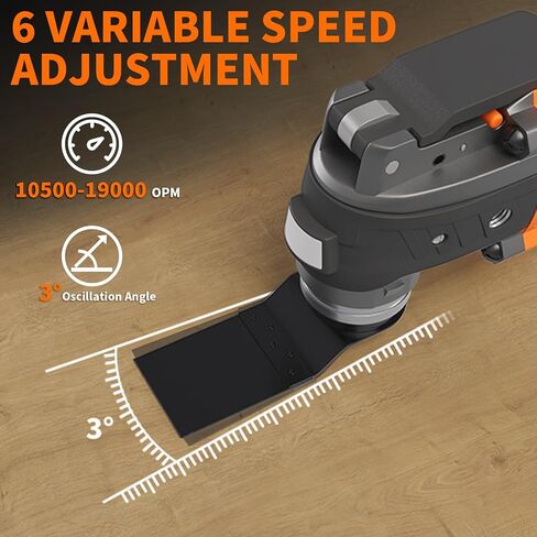 ENERTWIST Cordless Oscillating Tool, 20V Battery, 3° Oscillation Angle | 6 Variable Speed, Brushless, LED Light, Charger, 34 PCS Saw Accessories, Carry Bag, Compatible with DEWALT 18V/20V Battery in Kuwait