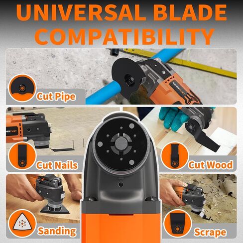 ENERTWIST Cordless Oscillating Tool, 20V Battery, 3° Oscillation Angle | 6 Variable Speed, Brushless, LED Light, Charger, 34 PCS Saw Accessories, Carry Bag, Compatible with DEWALT 18V/20V Battery in Kuwait