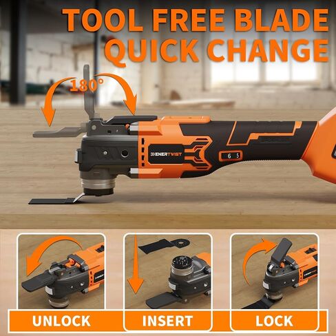 ENERTWIST Cordless Oscillating Tool, 20V Battery, 3° Oscillation Angle | 6 Variable Speed, Brushless, LED Light, Charger, 34 PCS Saw Accessories, Carry Bag, Compatible with DEWALT 18V/20V Battery in Kuwait