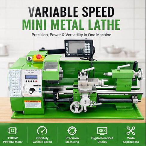 8"x16" Metal Lathe Precision Bench Top Variable Speed Lathe with Digital Display with 0.01mm Auto Feed 110V 1100W in Kuwait