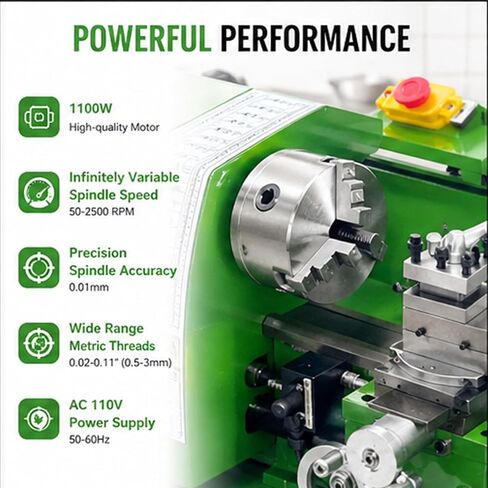 8"x16" Metal Lathe Precision Bench Top Variable Speed Lathe with Digital Display with 0.01mm Auto Feed 110V 1100W in Kuwait