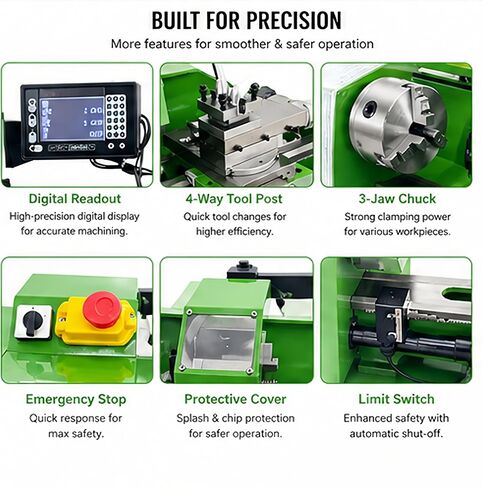 8"x16" Metal Lathe Precision Bench Top Variable Speed Lathe with Digital Display with 0.01mm Auto Feed 110V 1100W in Kuwait