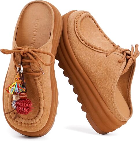 100% Genuine Suede Platform Mules for Women Potato Shoes Style Women Clogs Slip On Chunky Sole Arch Support Non Slip Slides in Kuwait